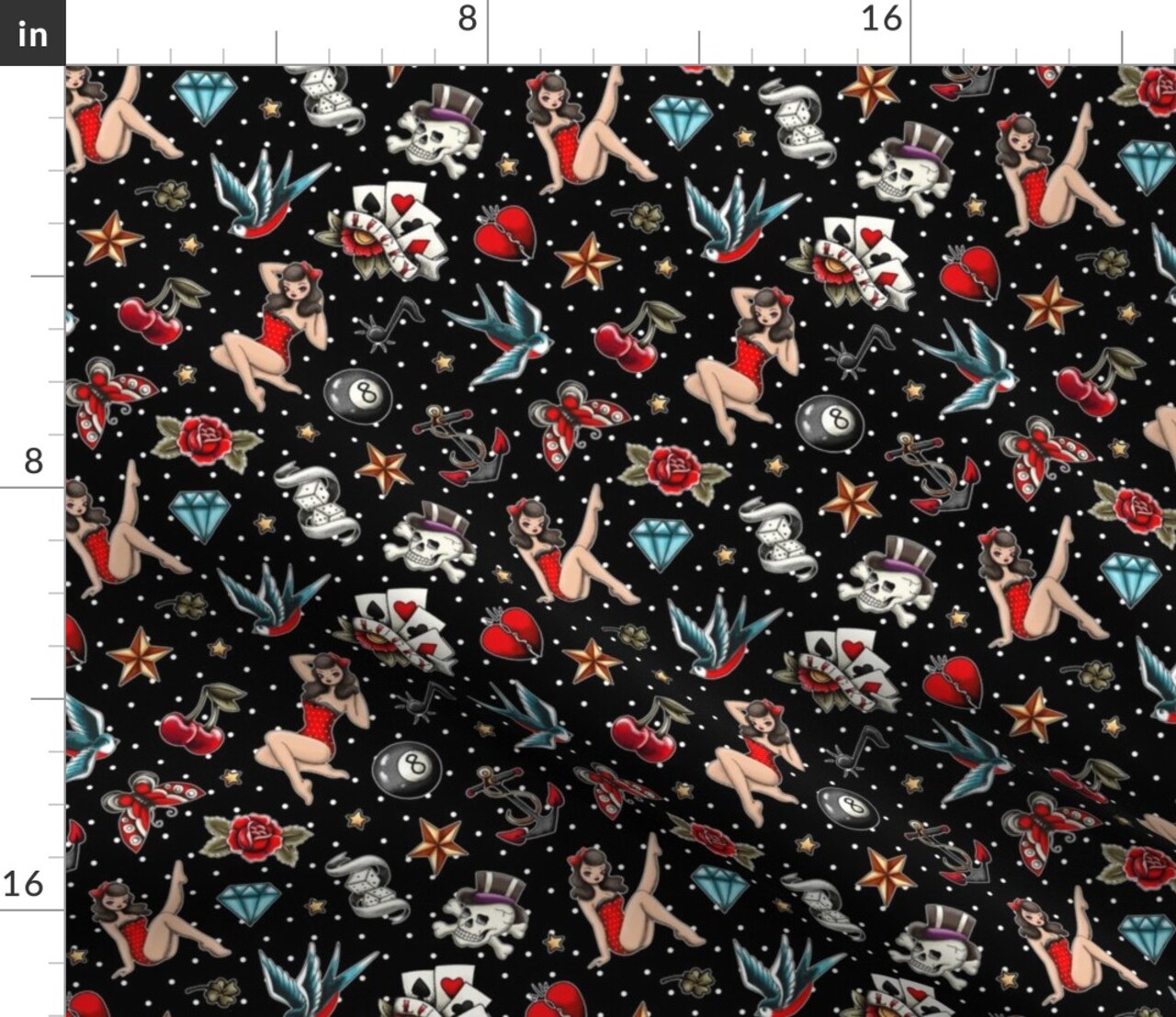 Rockabilly Tattoos Retro Vintage Pinup Custom Printed Fabric by Spoonflower Various Fabrics by the Yard or Fat Quarter